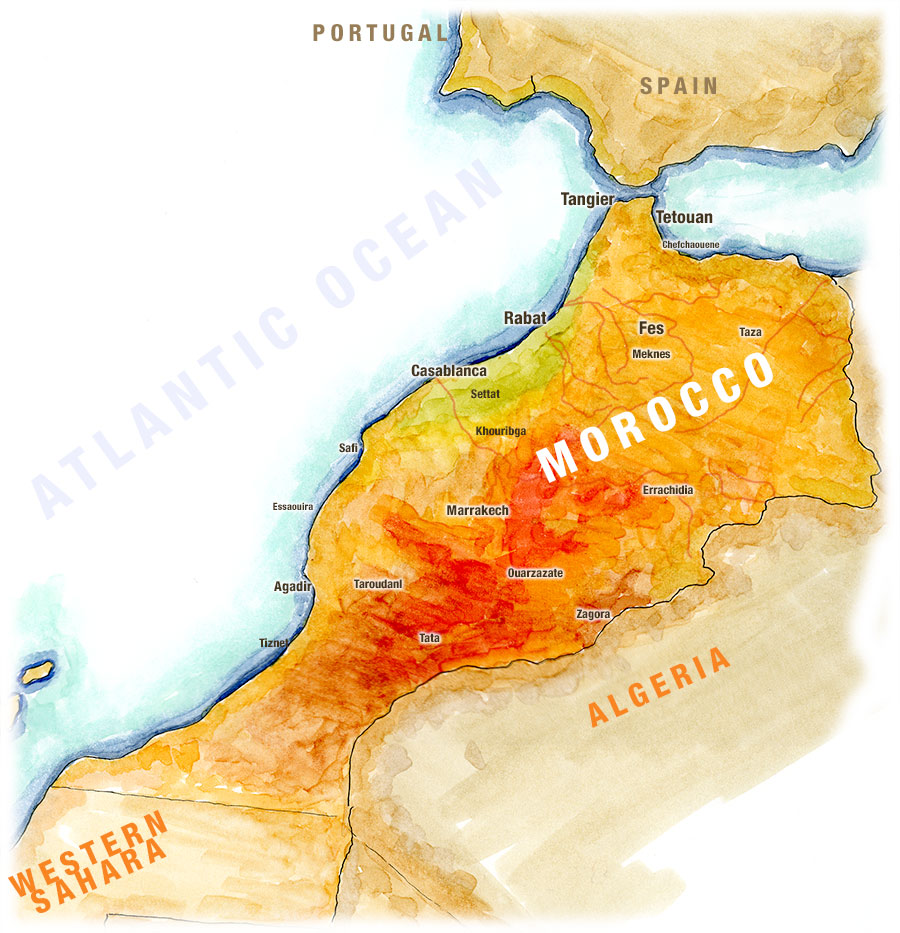Handpainted Map of Morocco