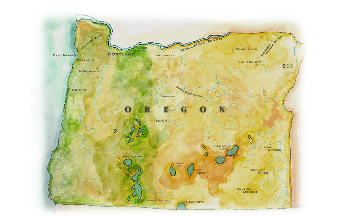 Handpainted Map of Oregon