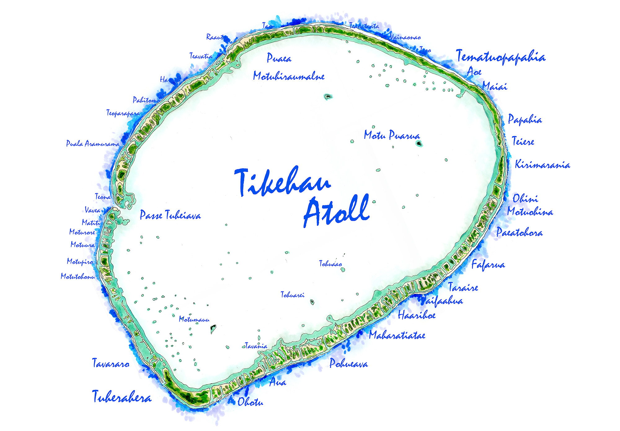 Detailed Map of the Tikehau Atoll in the Tuamotu Archipelago