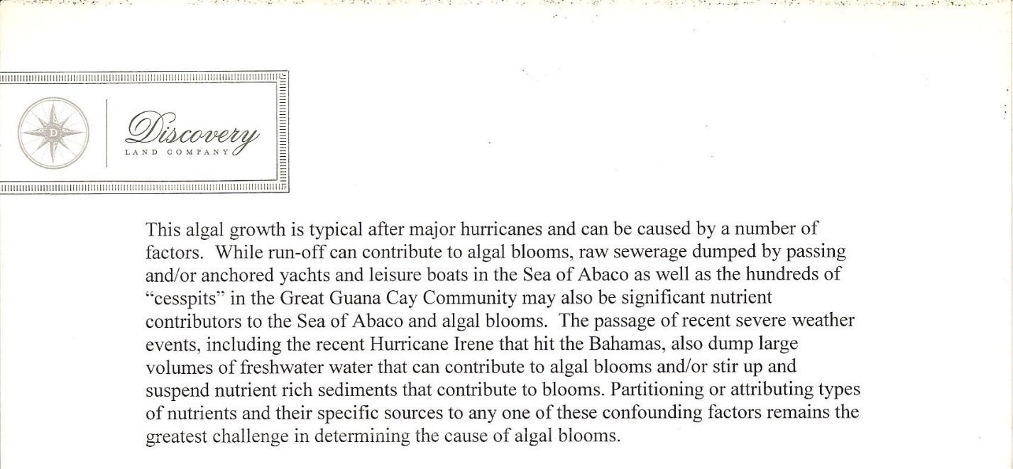 Bakers Bay Explanation of Algal Growth