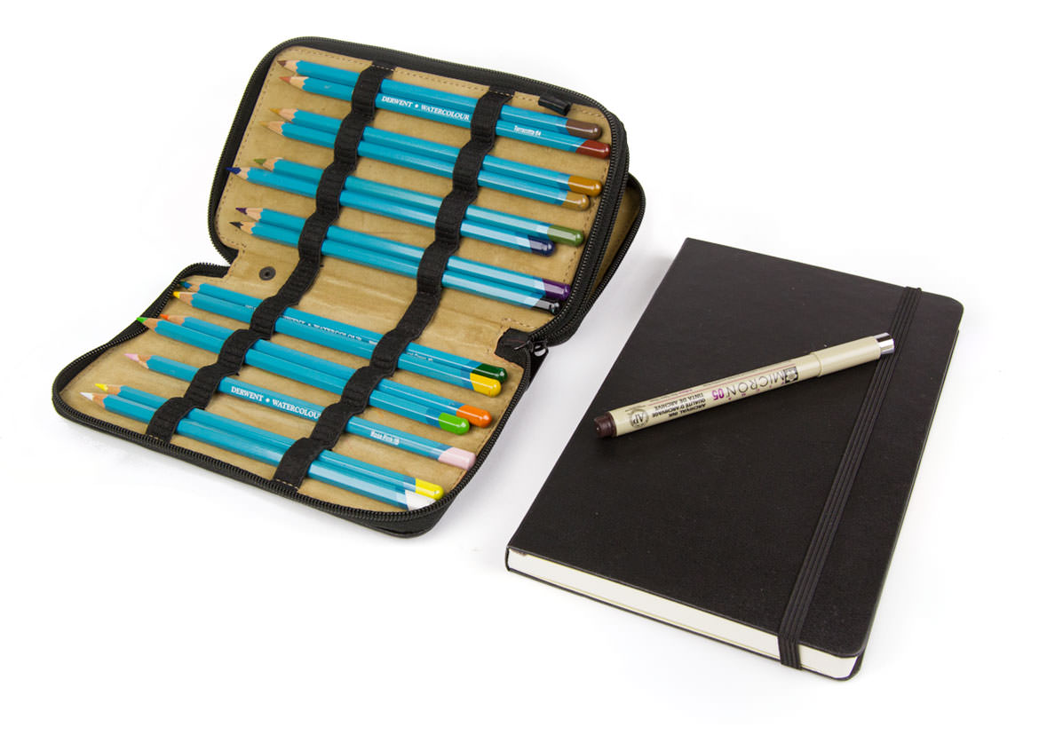 Travel sketch with watercolor pencils