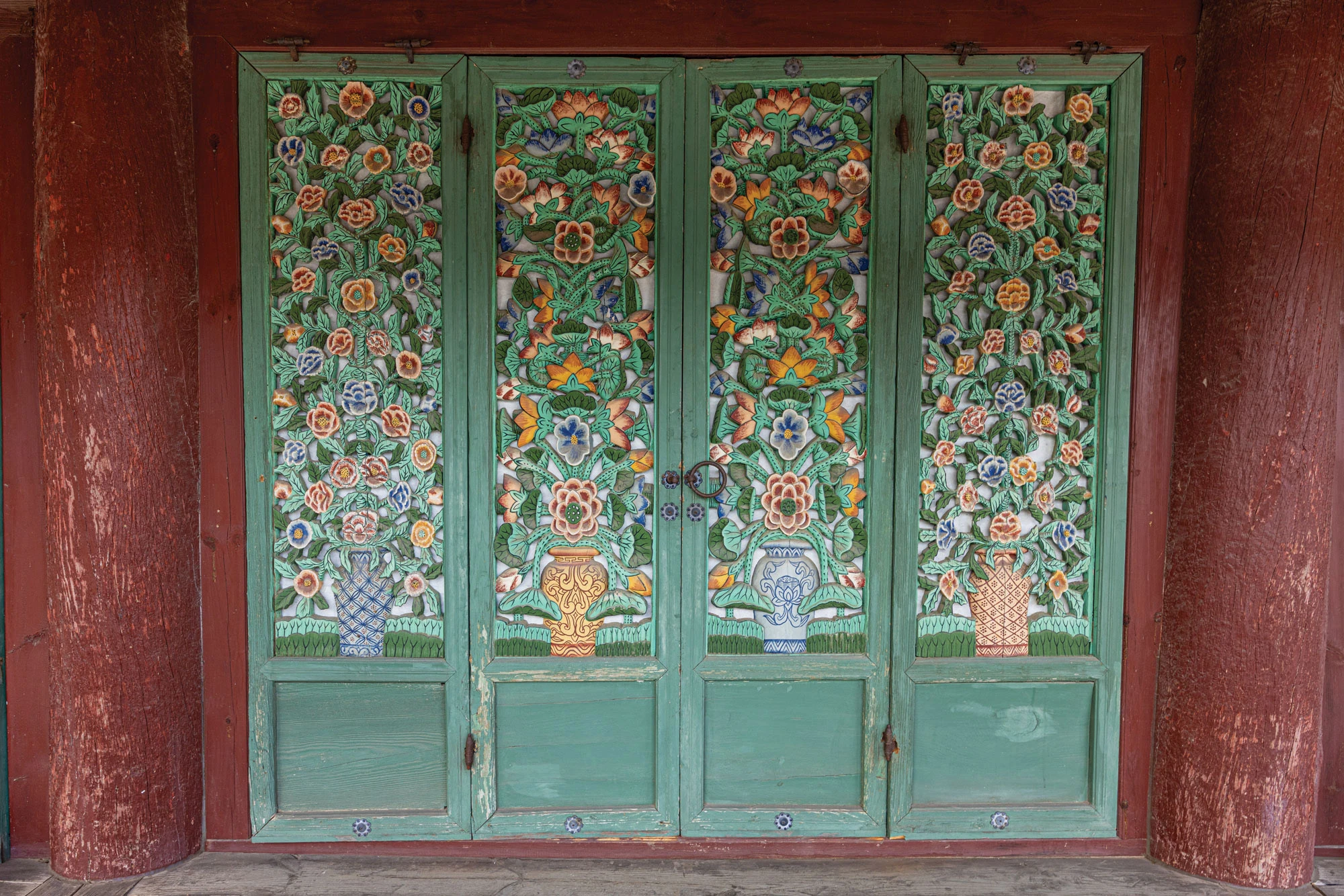 Green doors at Jeongsusa Temple on Ganghwa Island